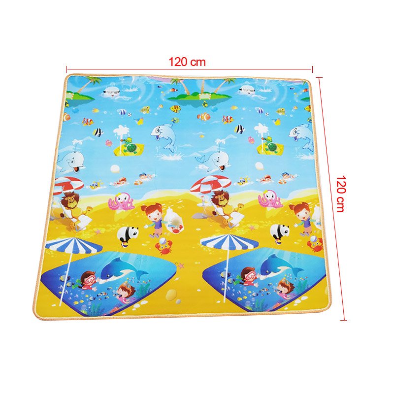 Tapis de Jeu Enfant Réversible Plage & Océan 120x120cm