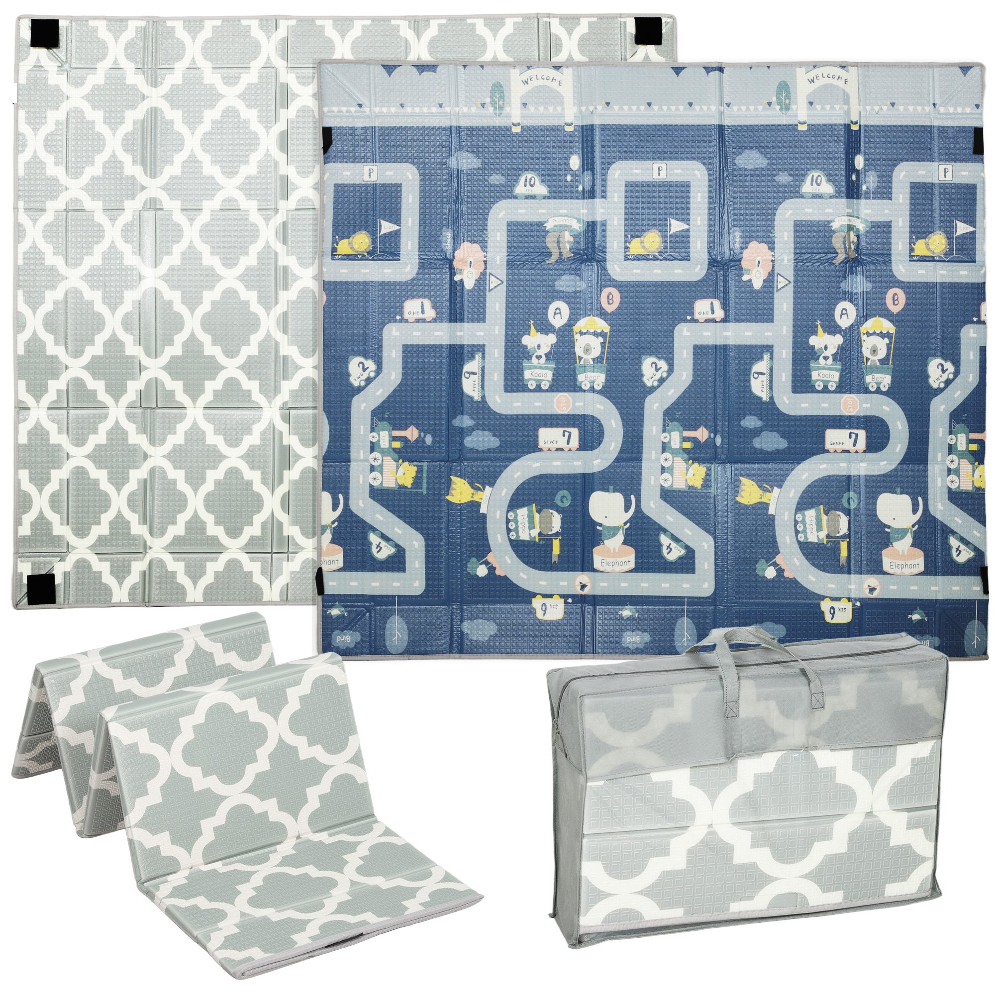 Tapis de Jeu Pliable Réversible pour Bébé - Animaux & Route