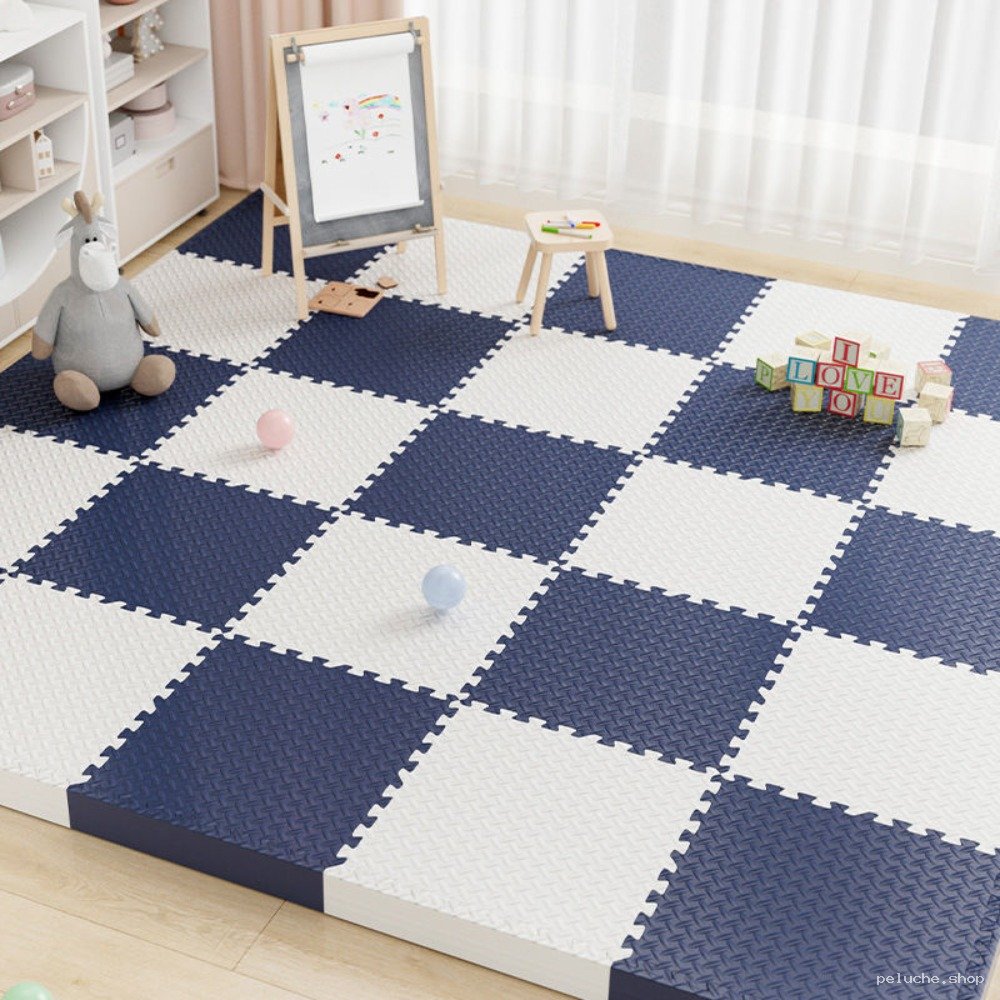 Tapis de jeu en mousse bleu et blanc | Dalles bébé confort