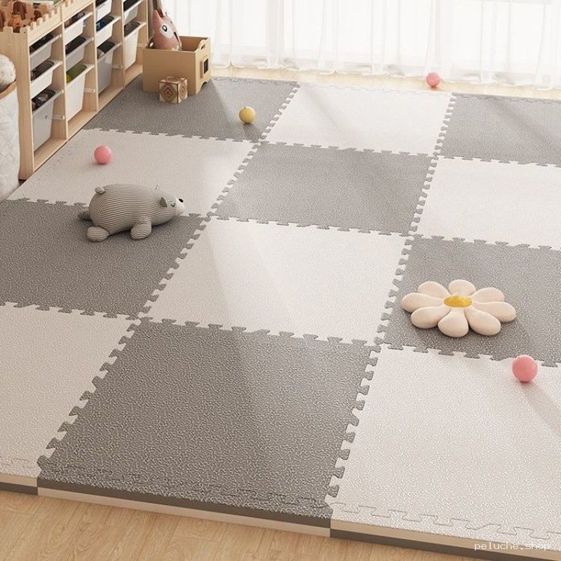Tapis de jeu mousse gris blanc | Dalles puzzle enfant EVA