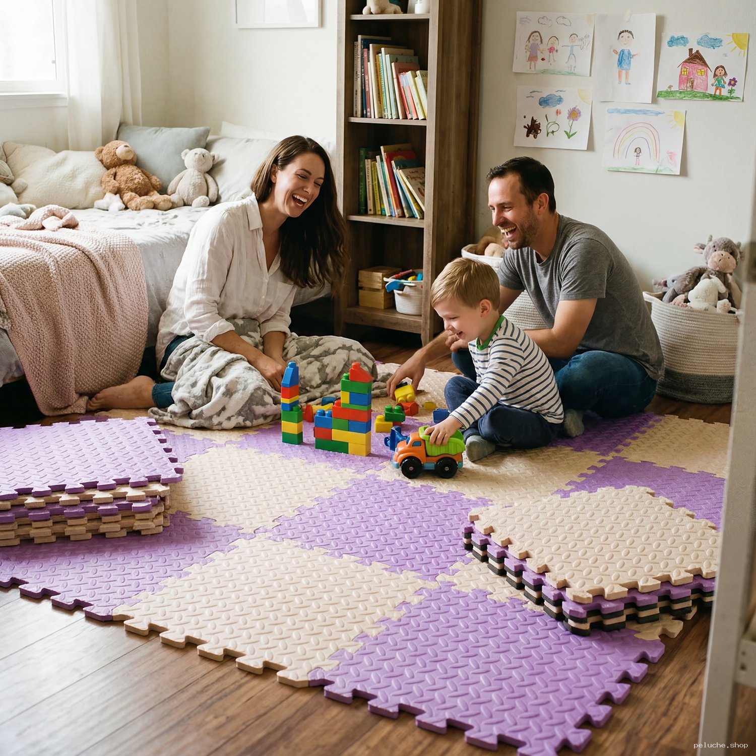 Tapis de jeu en mousse EVA pour enfants - Violet & Beige
