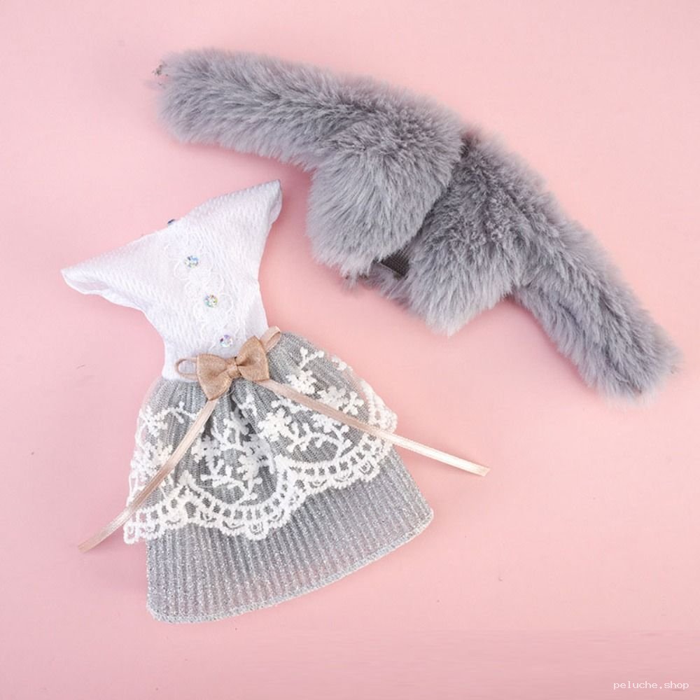 Robe de poupée élégante et étole en fausse fourrure pour peluche