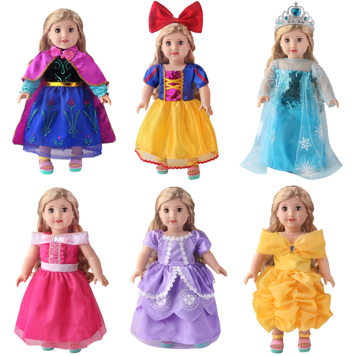 6 Poupées Princesses & Robes pour Poupées American Girl 18"