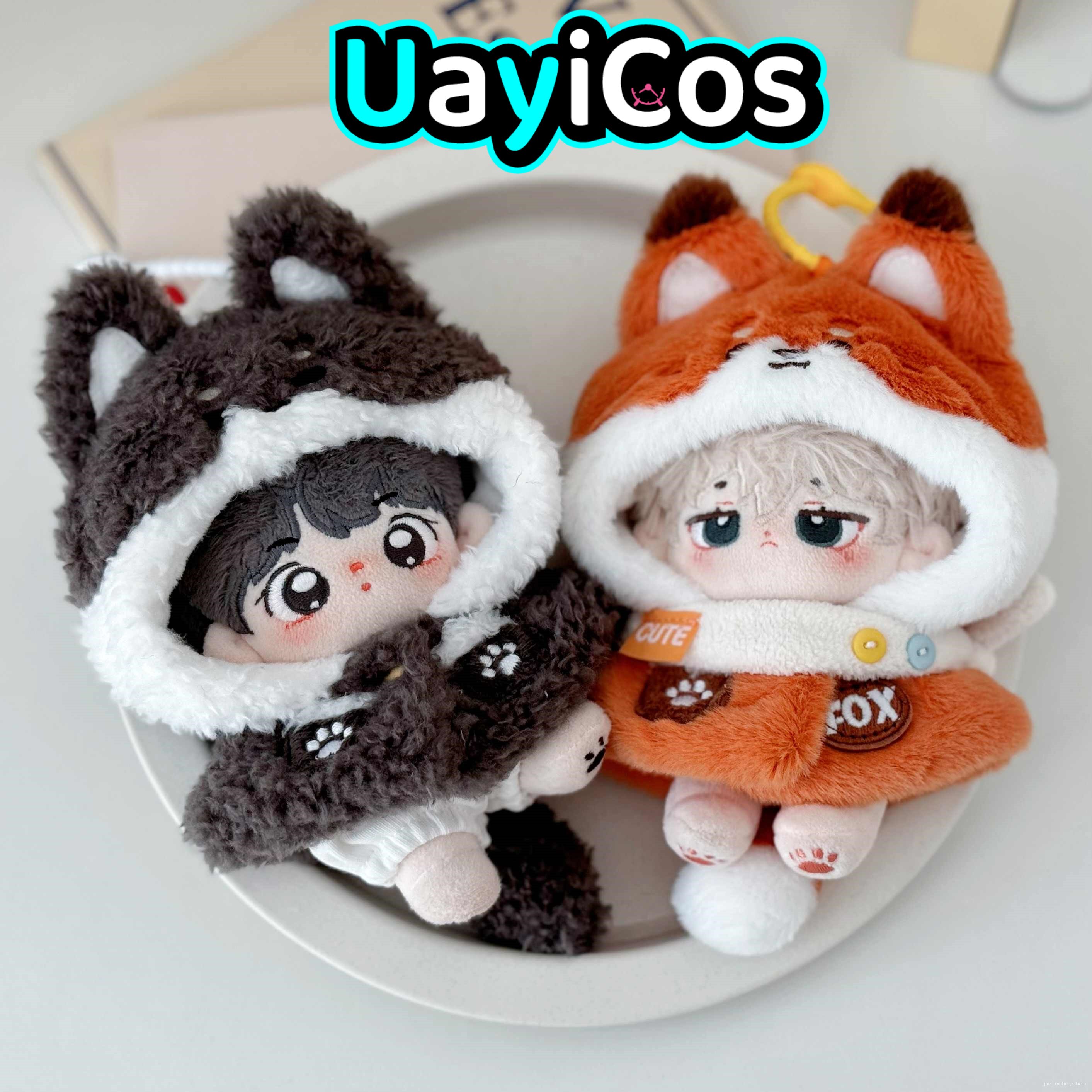 Peluches Uayicos Loup & Renard - Adorables Porte-Clés Doux