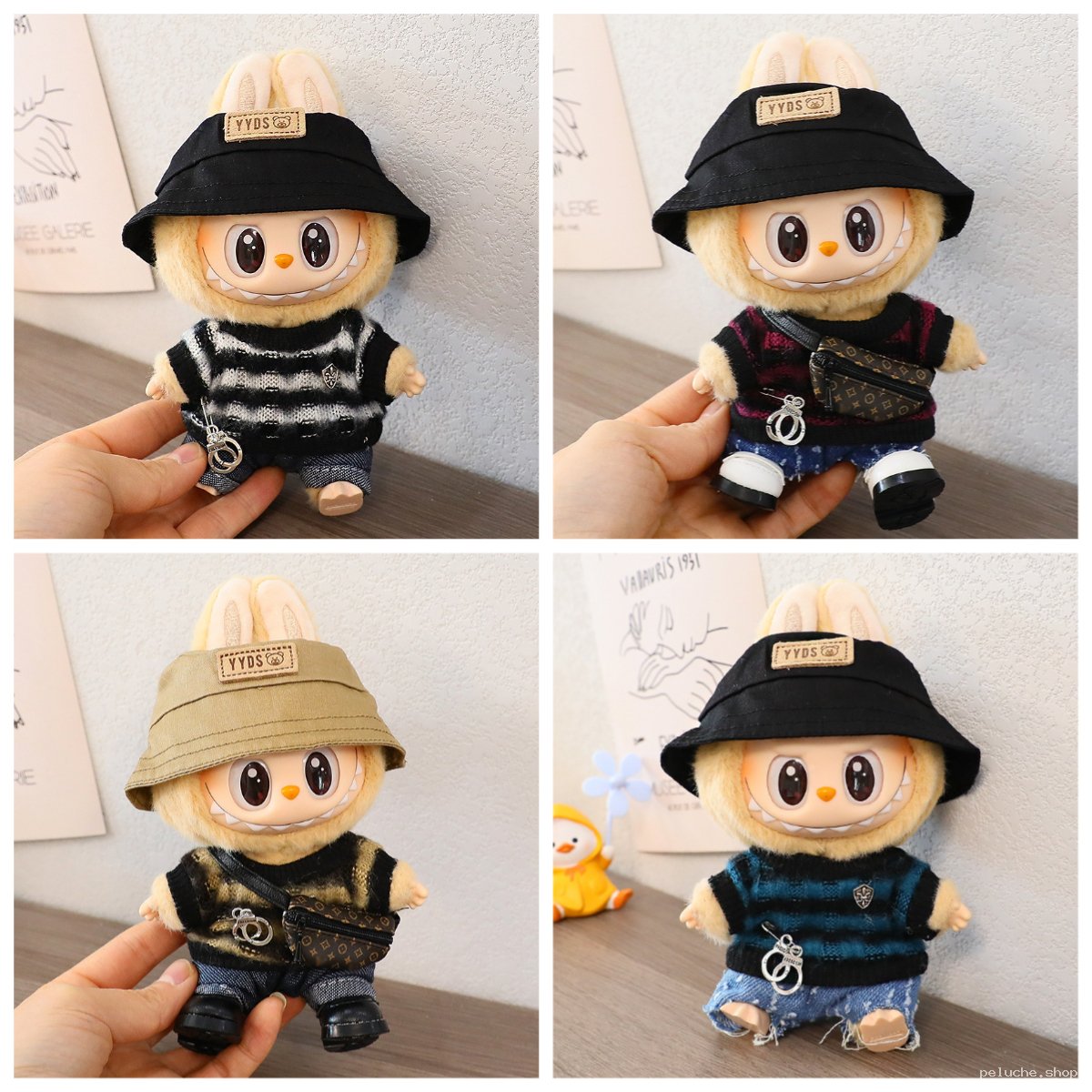 Peluche Lapin Stylé avec Chapeau Bob et Tenue Tendance