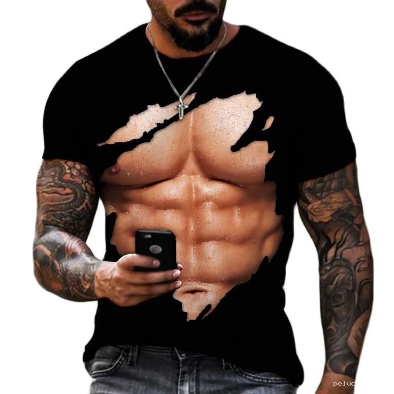 T-shirt Homme 3D Effet Muscles Abdominaux | Illusion Musclée