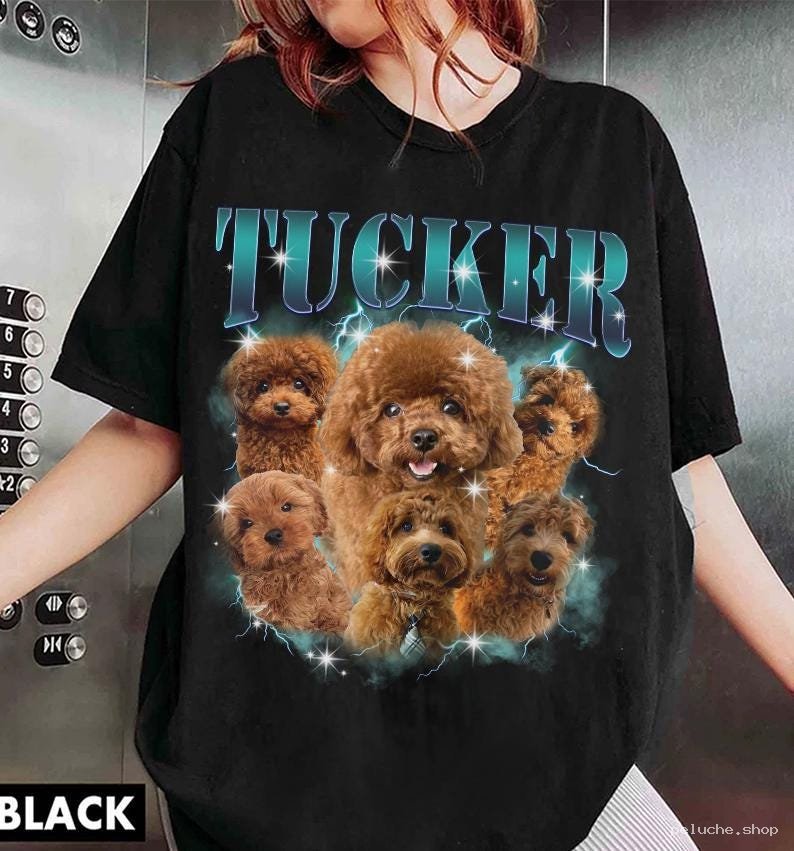 T-shirt noir "Tucker" avec adorables caniches et éclairs