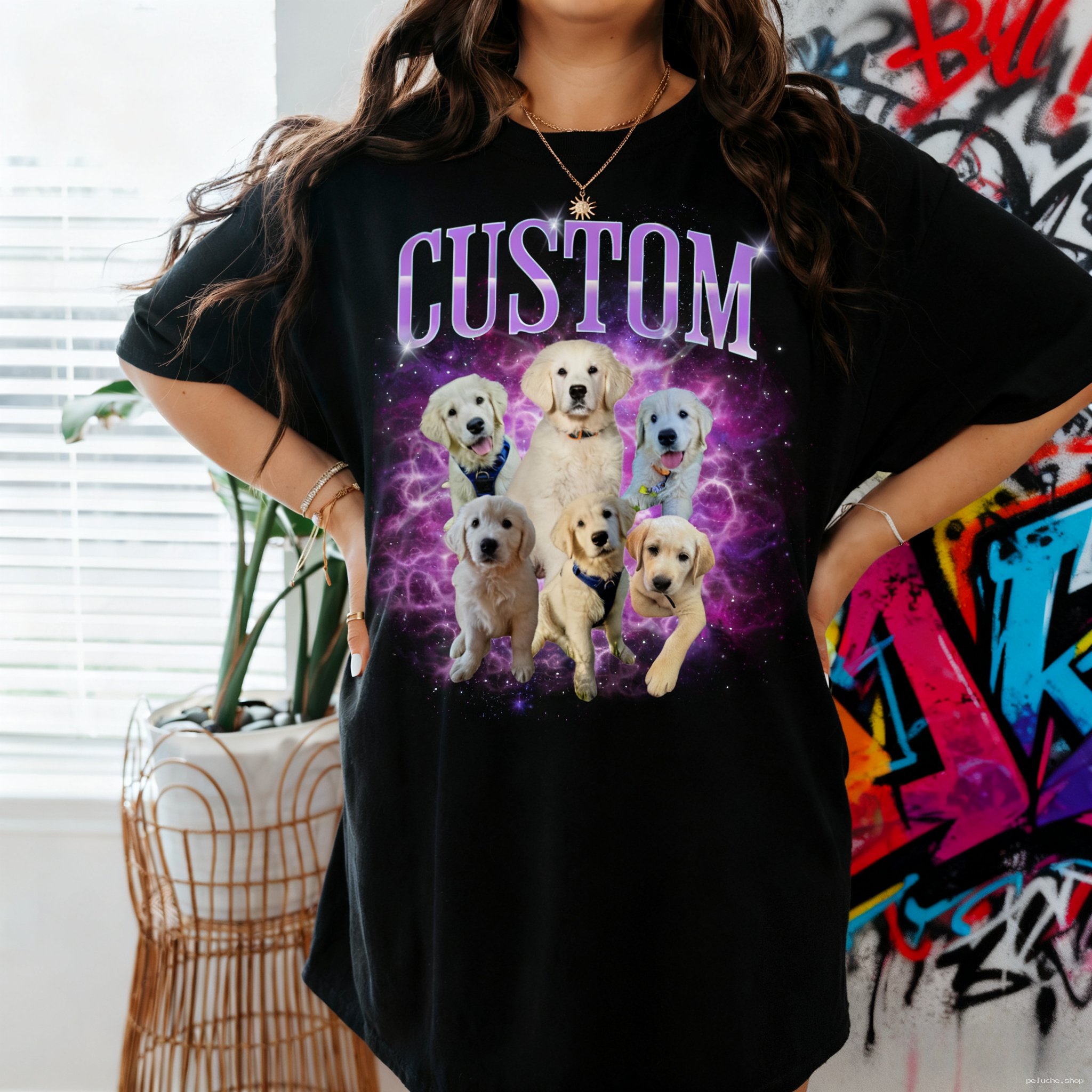 T-shirt Custom Chiots Golden Retriever Galaxie | Cadeau Unique