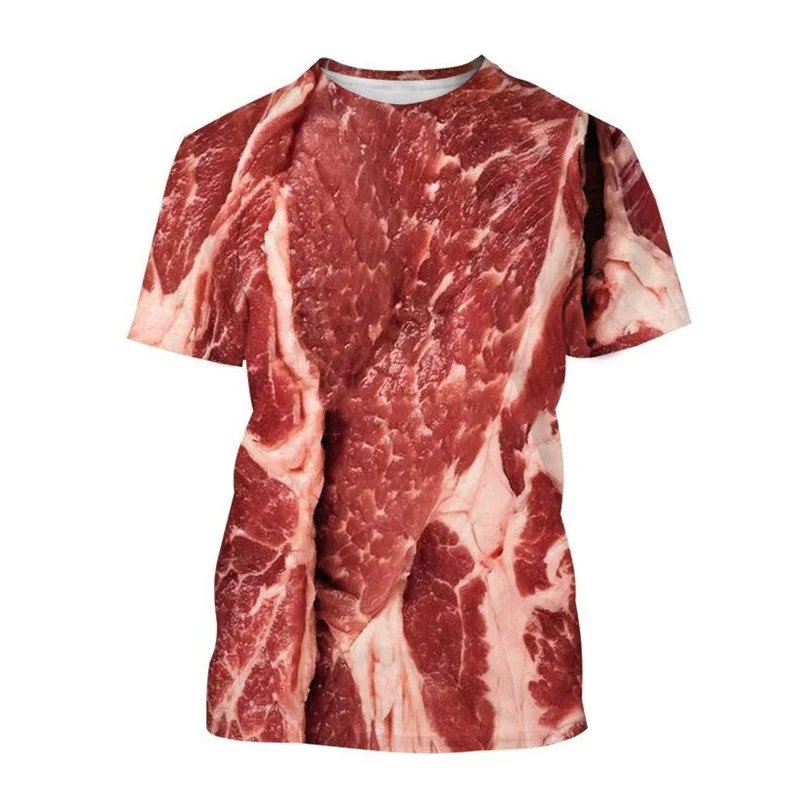T-shirt Imprimé Viande Rouge 3D - Look Unique et Audacieux