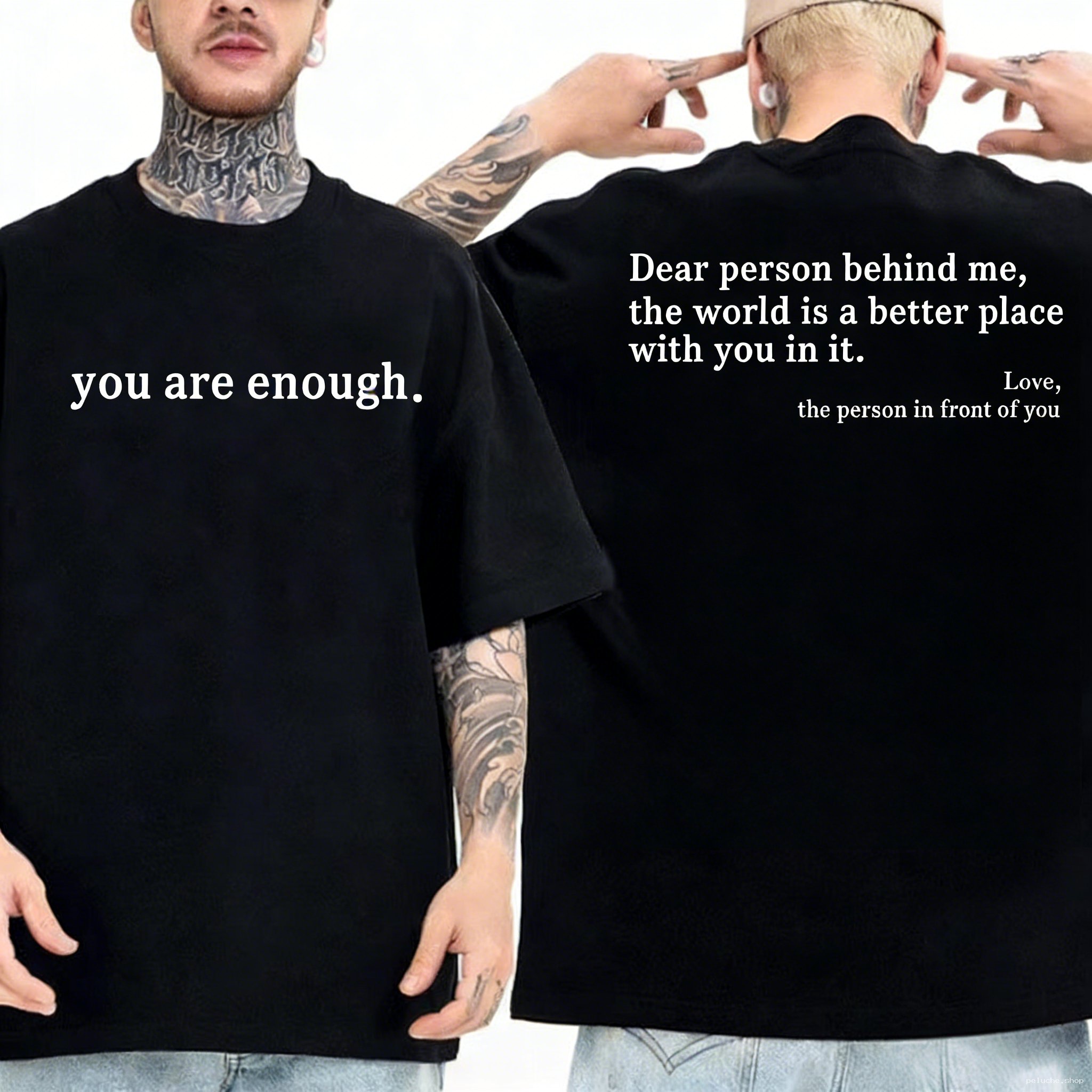 T-shirt Noir 'You Are Enough' & Message Positif au Dos