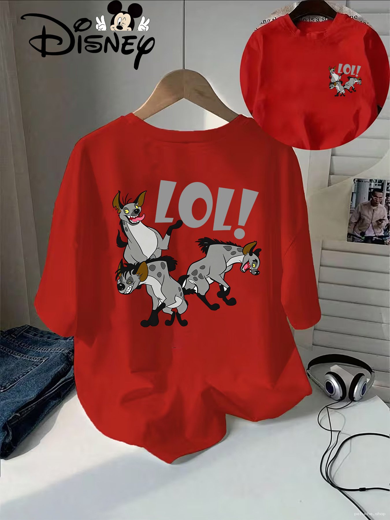T-shirt Disney Roi Lion Hyènes LOL Rouge | Mode Fun Adulte