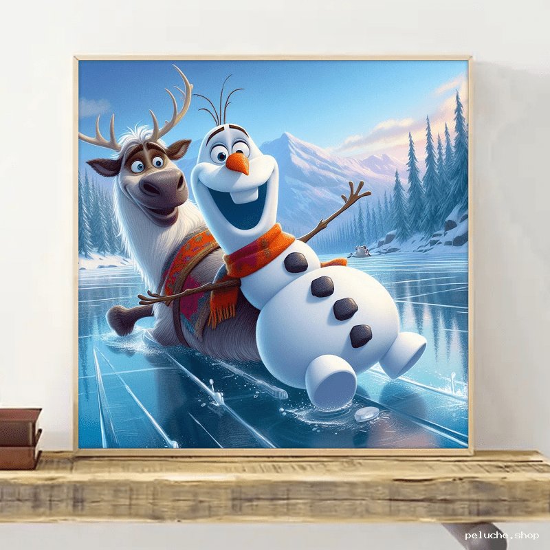 Tableau La Reine des Neiges: Olaf et Sven Patinent | Déco Enfant