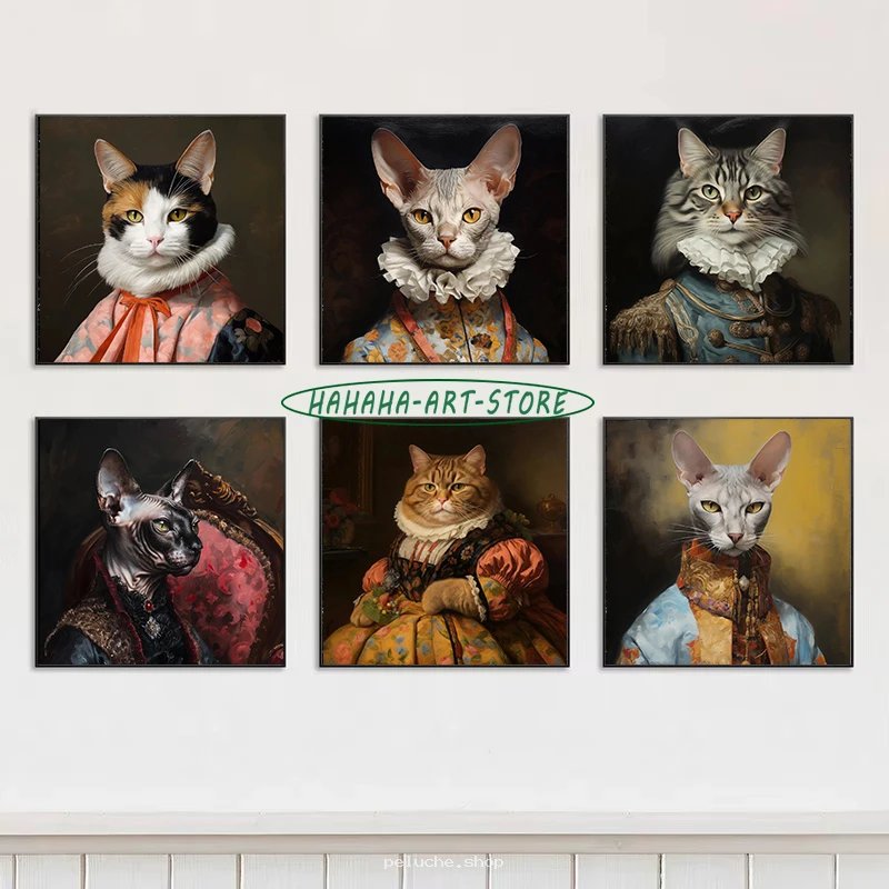 Tableaux Chats Nobles : Portraits Félins en Costumes Royaux