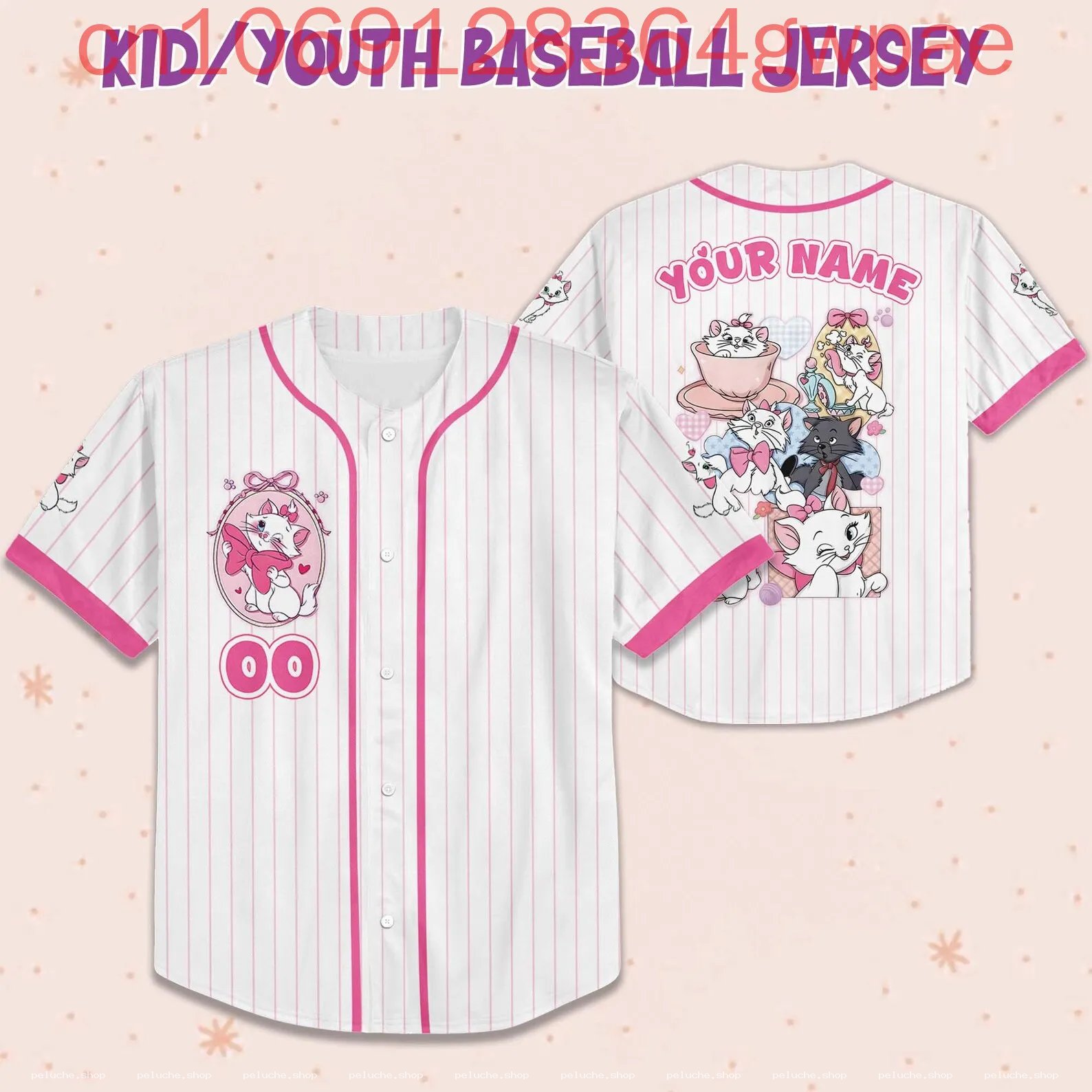 Maillot Baseball Enfant Aristochats Marie Rose Personnalisé