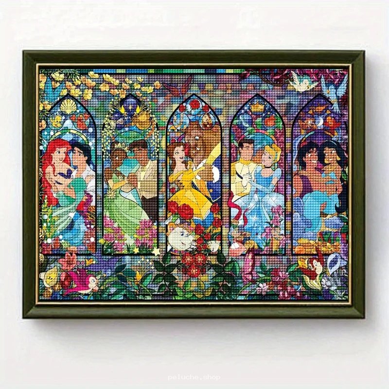 Tableau Point de Croix Disney Princesses Effet Vitrail