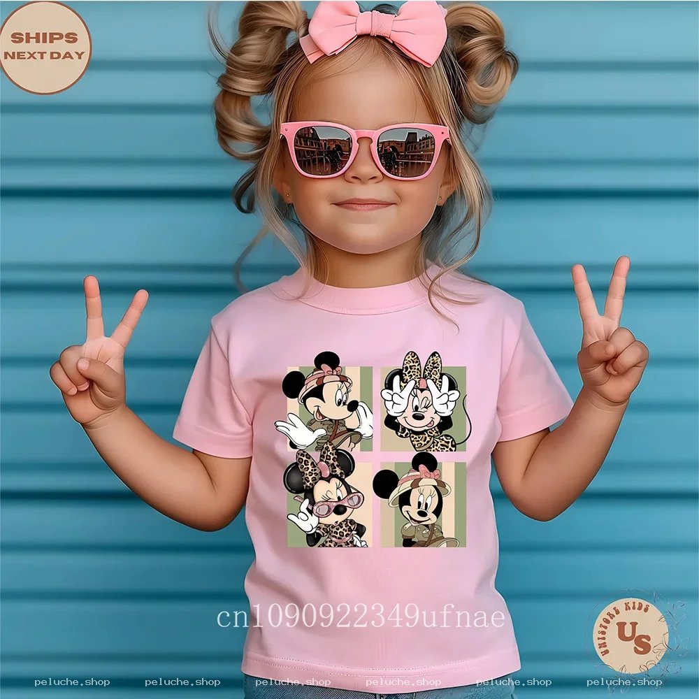 T-shirt Fille Minnie Mouse Rose Imprimé Léopard Mode Enfant