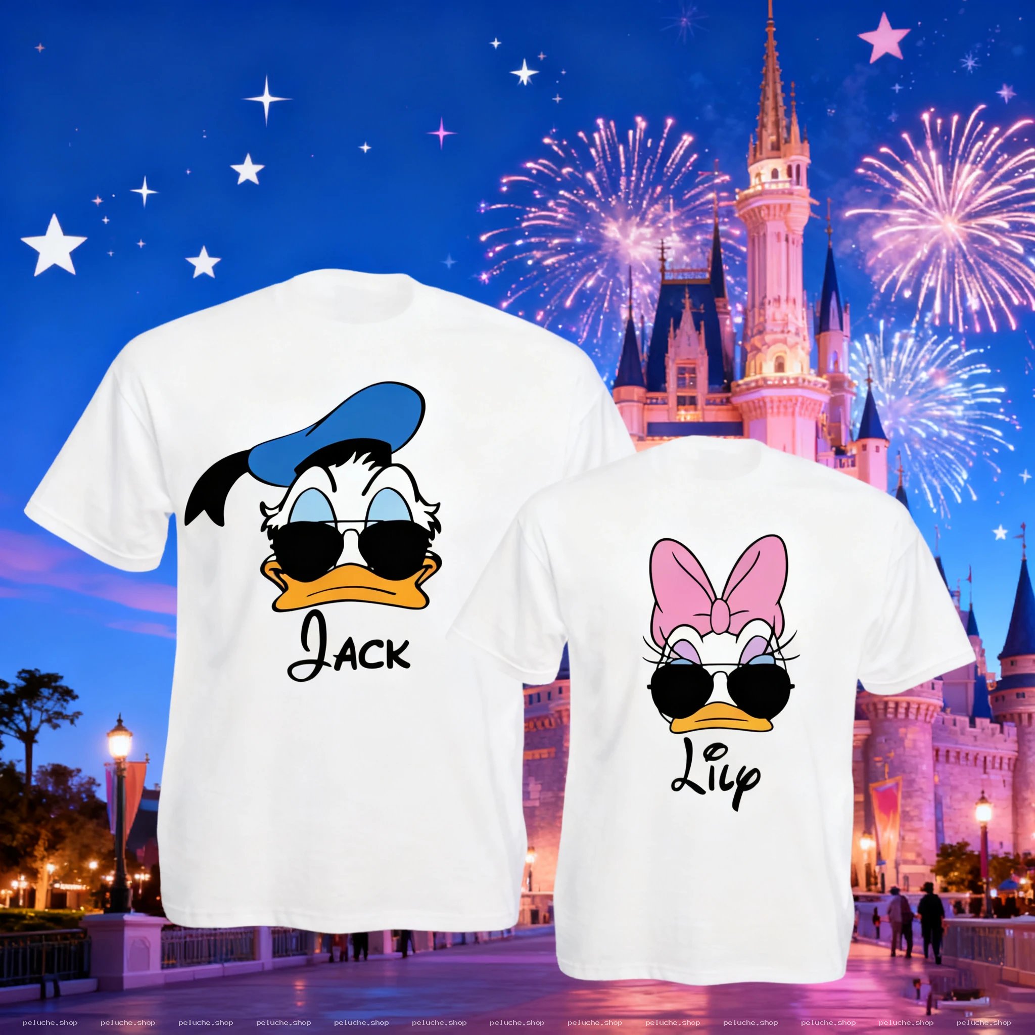 T-shirts Couple Disney Personnalisés Canard & Cane