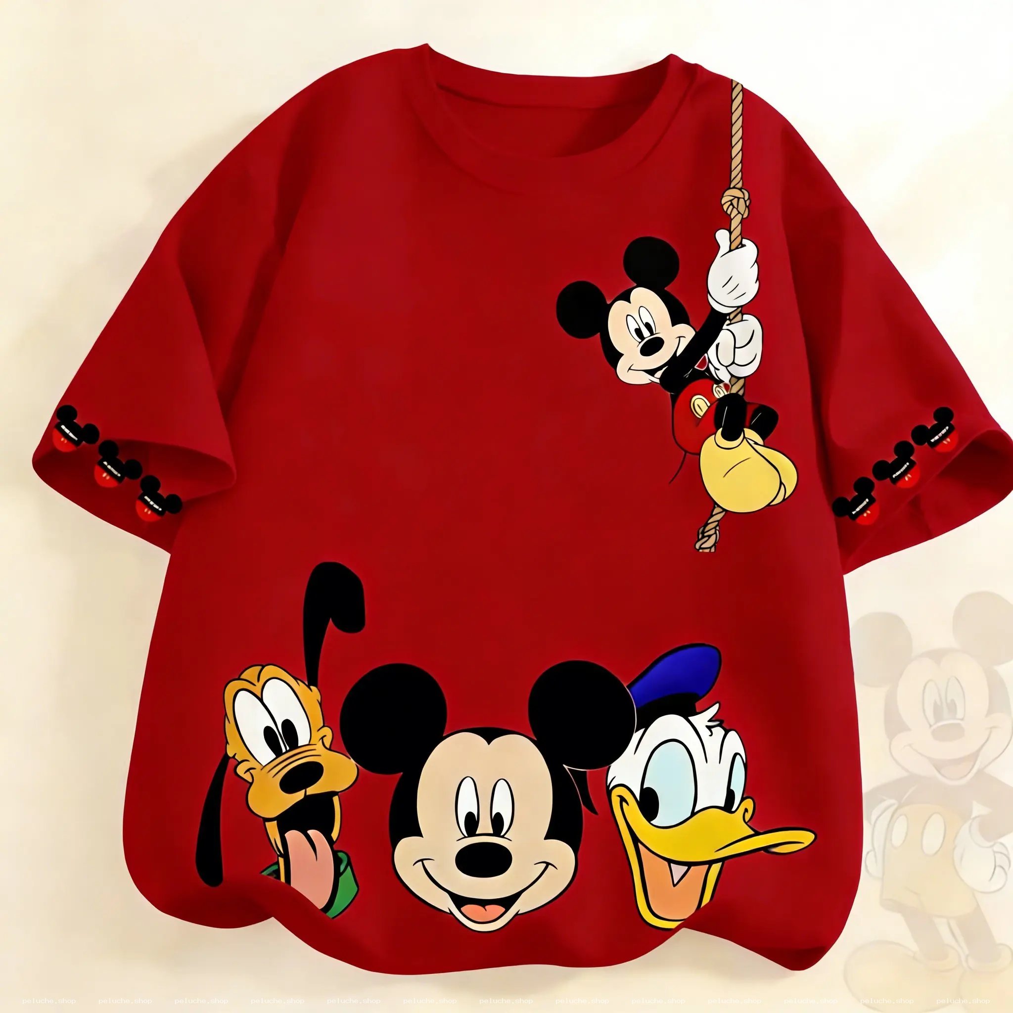 T-shirt Rouge Disney avec Mickey, Pluto et Donald