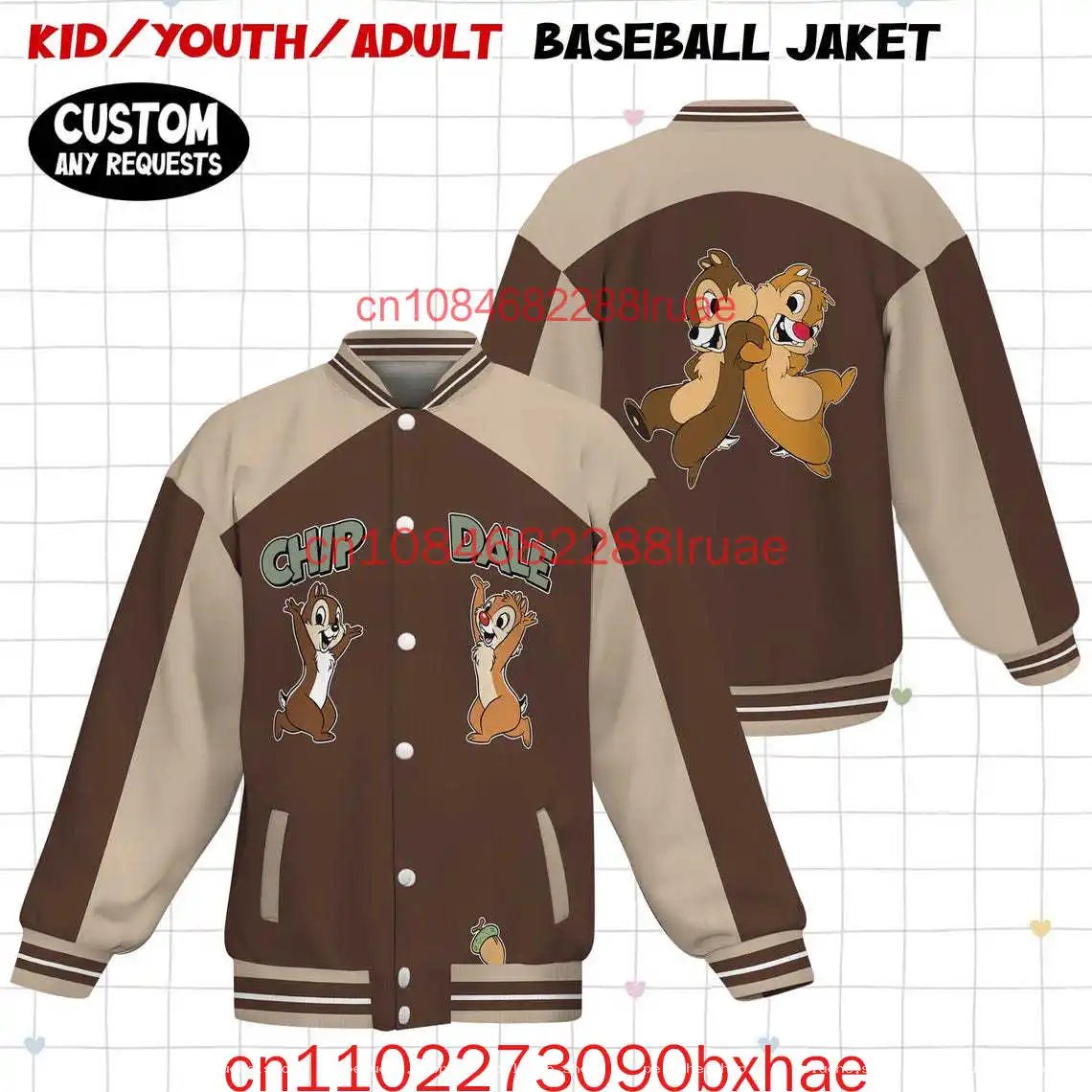 Blouson Baseball Chip et Dale – Veste Unisexe Personnalisée