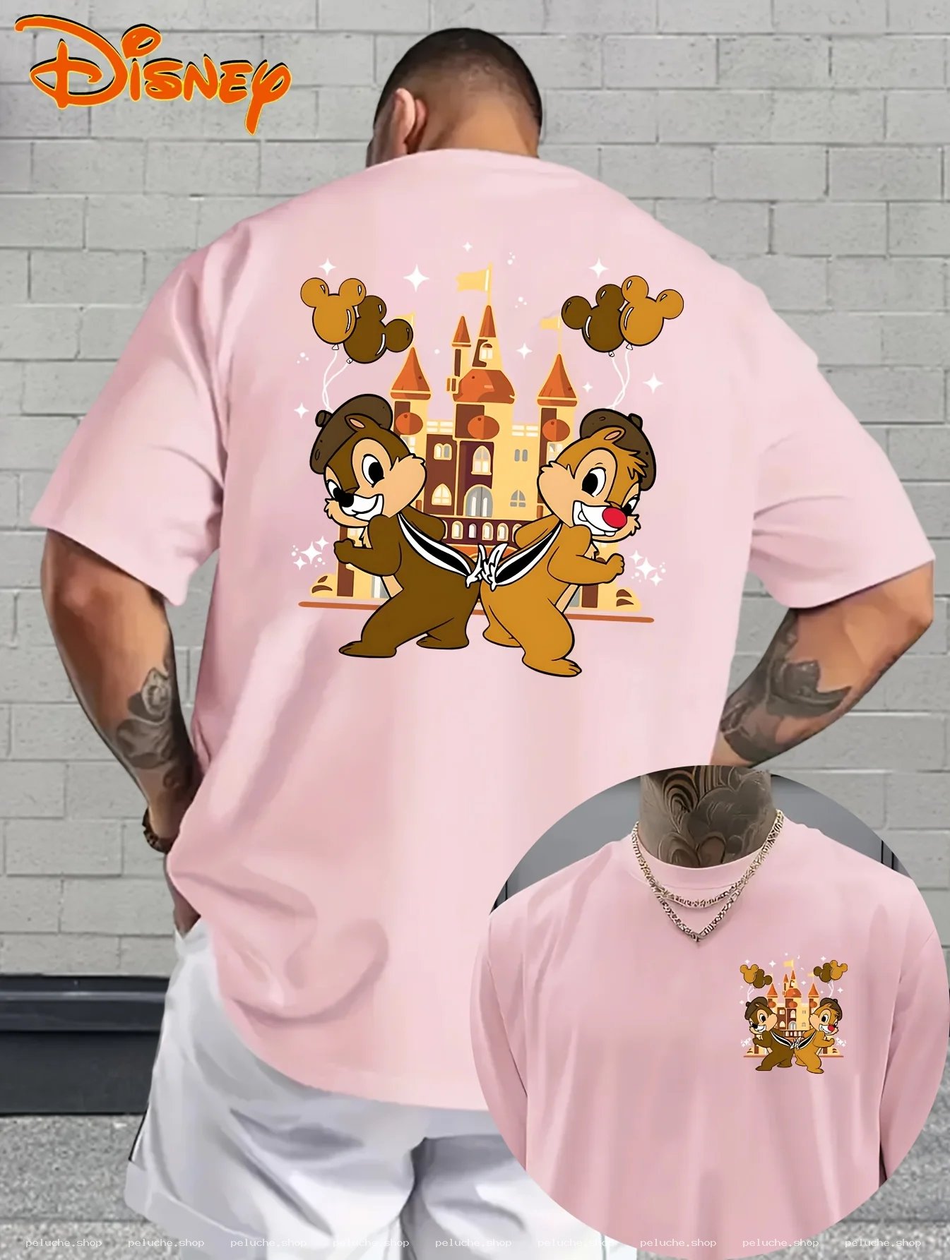 T-shirt Rose Homme Disney Tic et Tac & Château Fantaisie