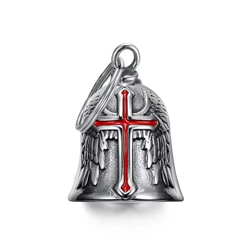 Clochette Moto Croix Ailée Argent - Protection et Style Unique