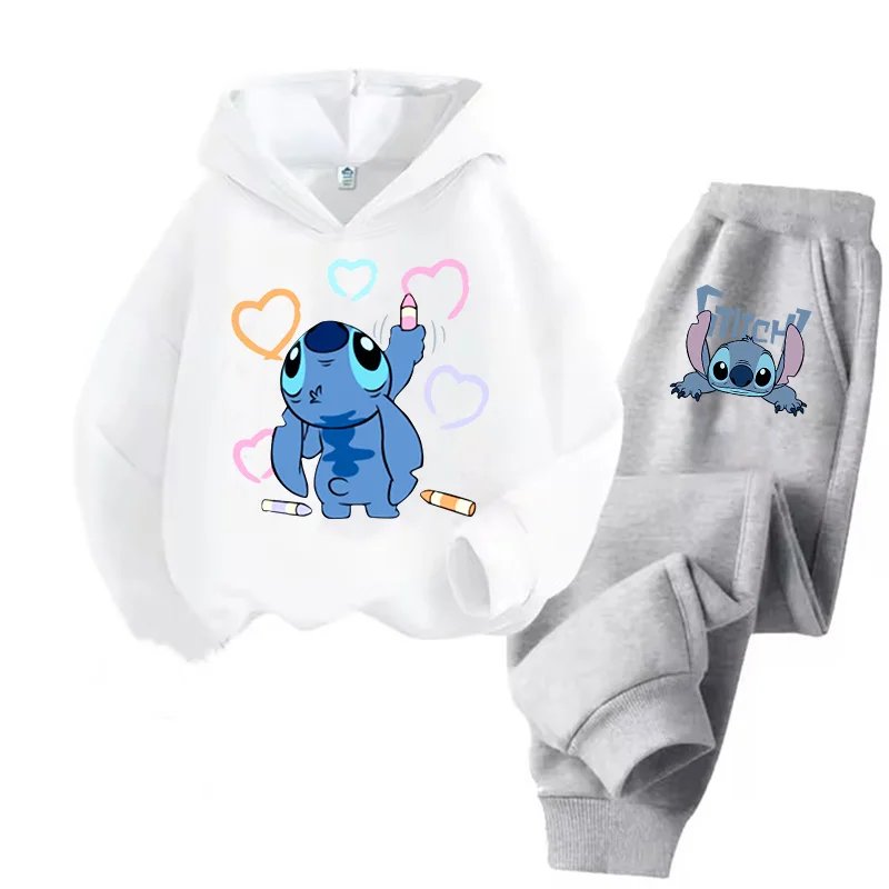Ensemble Sport Enfant Stitch Disney - Hoodie Blanc & Jogging Gris
