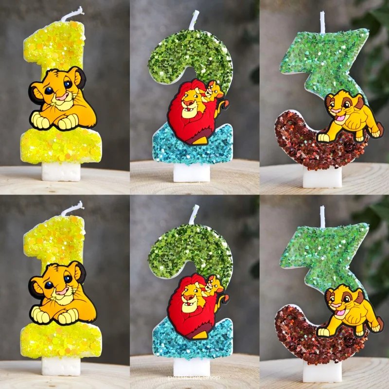 Bougies Anniversaire Roi Lion Pailletées - Chiffres 1, 2, 3