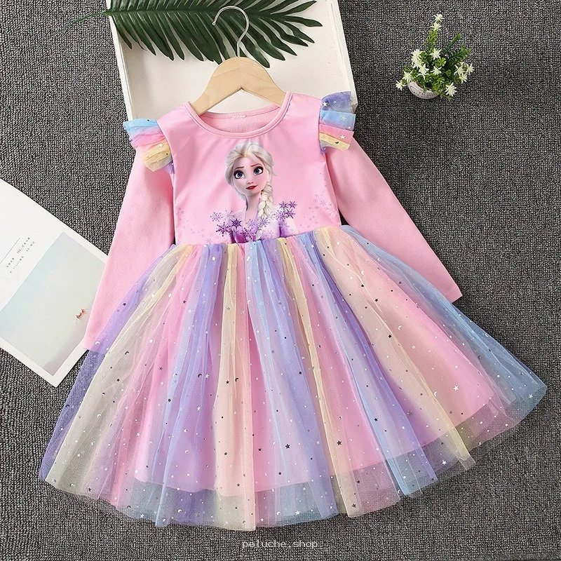 Robe Princesse Elsa Arc-en-ciel pour Fille - Paillettes Magiques