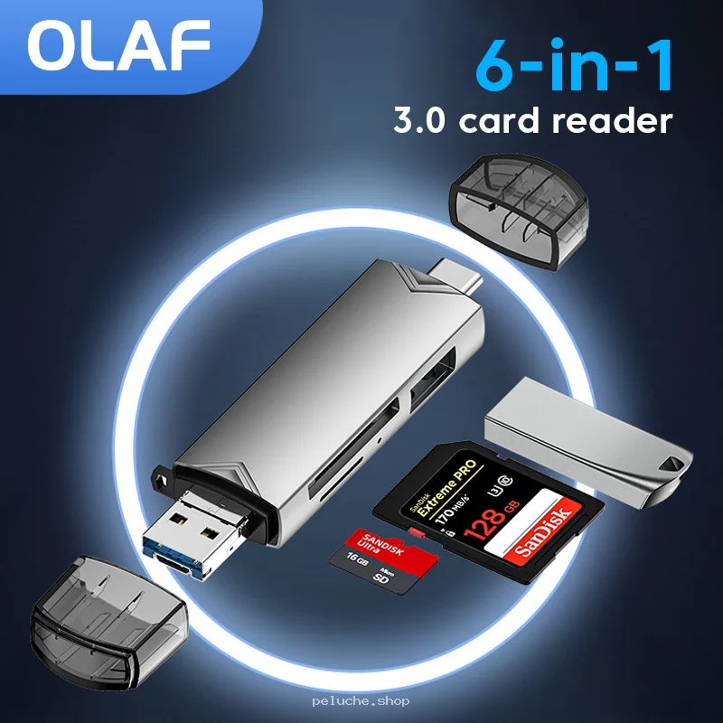 OLAF Lecteur de Cartes 6-en-1 USB 3.0 Haute Vitesse - USB-C