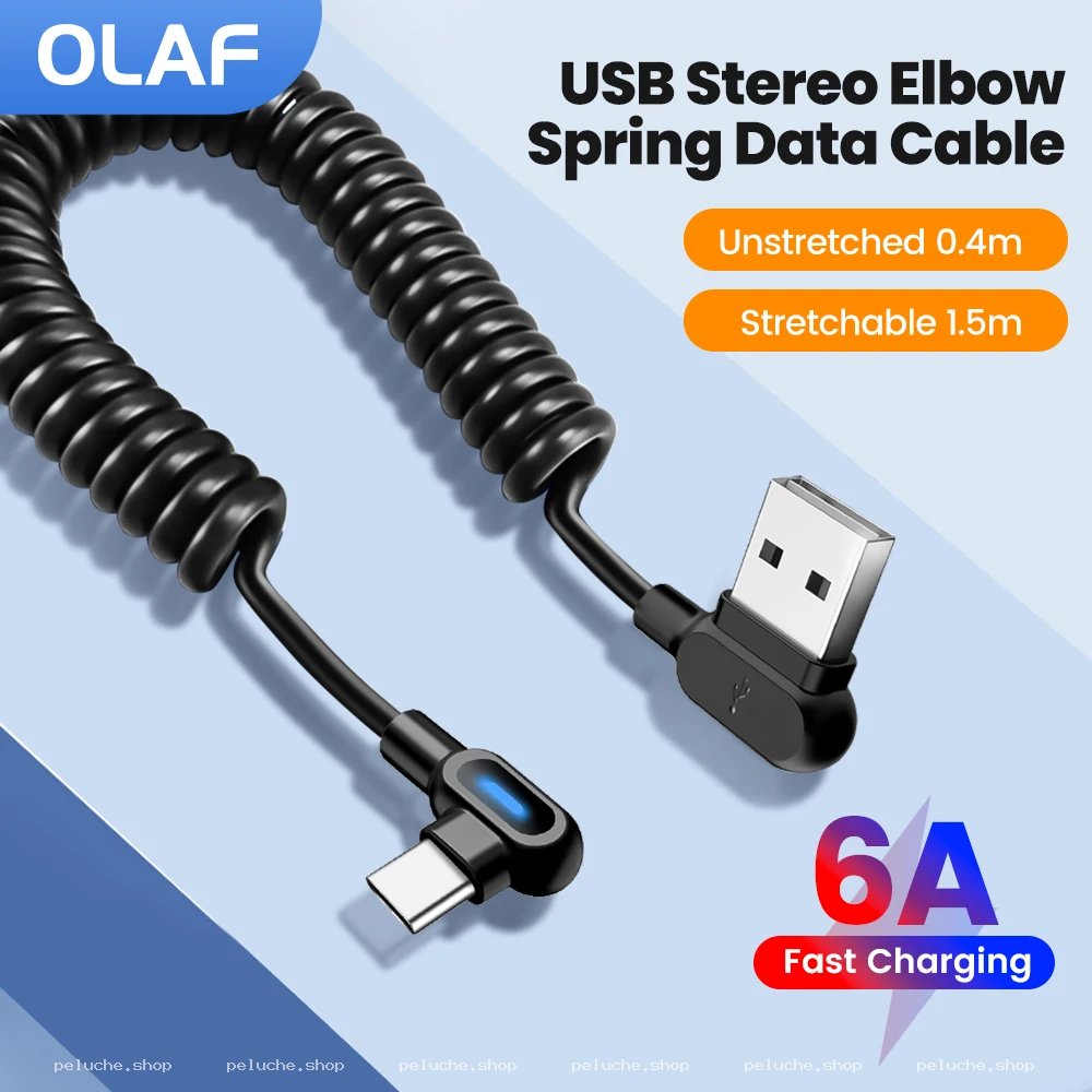 Câble OLAF USB-C coudé à ressort 6A charge rapide 0.4m-1.5m