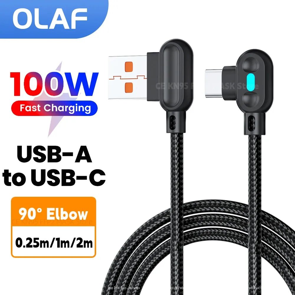Câble OLAF USB-A vers USB-C 100W Charge Rapide 90°