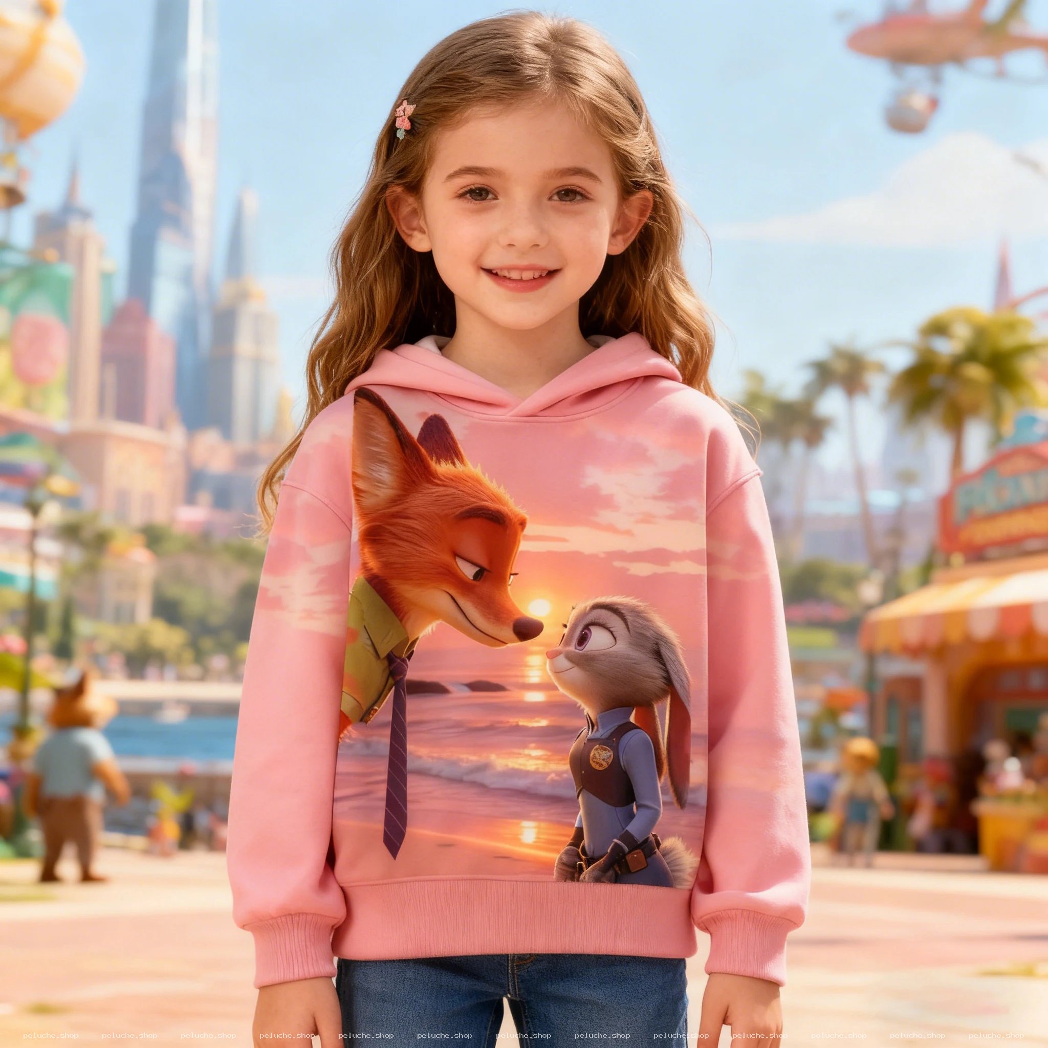 Hoodie Zootopie Fille Rose Nick et Judy Coucher de Soleil