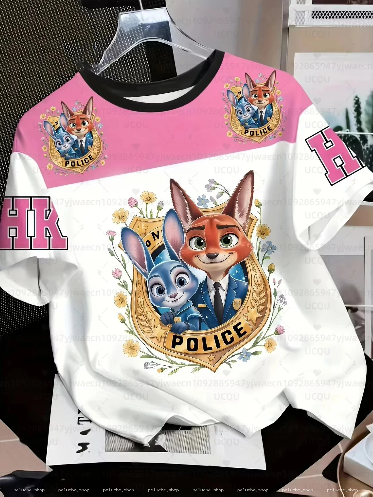T-shirt Zootopie Enfant Judy & Nick Police - Rose & Blanc
