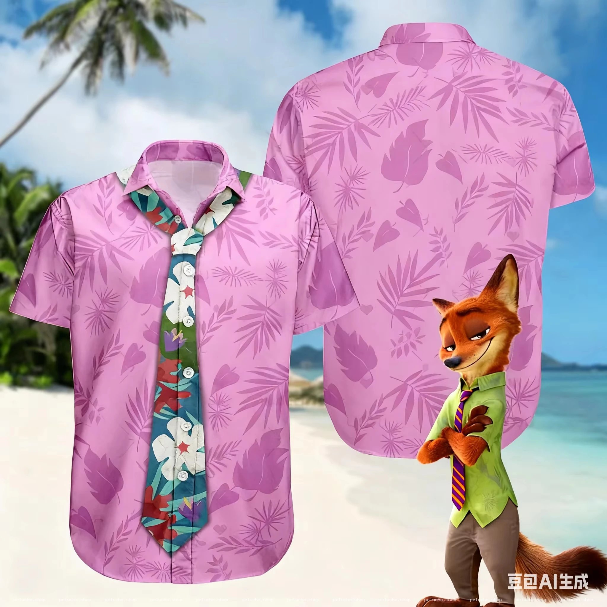 Chemise Rose Motif Tropical & Cravate Fleurie | Style Hawaïen