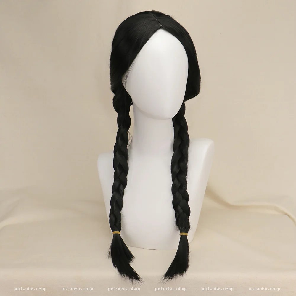 Perruque Mercredi Addams Noire Tresses Cosplay Halloween