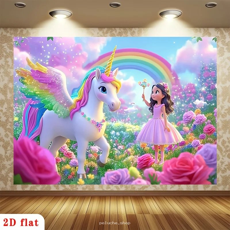 Tapisserie Murale Licorne Princesse Jardin Féerique Enfant