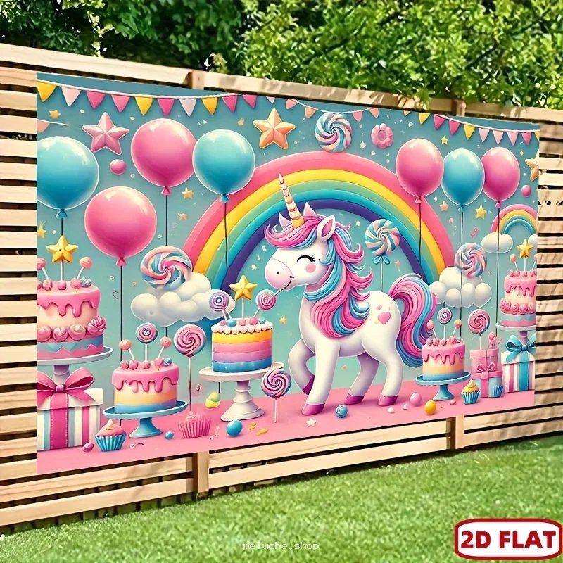 Bannière Fête Anniversaire Licorne Arc-en-ciel Enfant & Bonbons