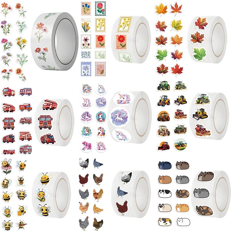 Rouleaux d'autocollants variés : Animaux, Nature, Transports