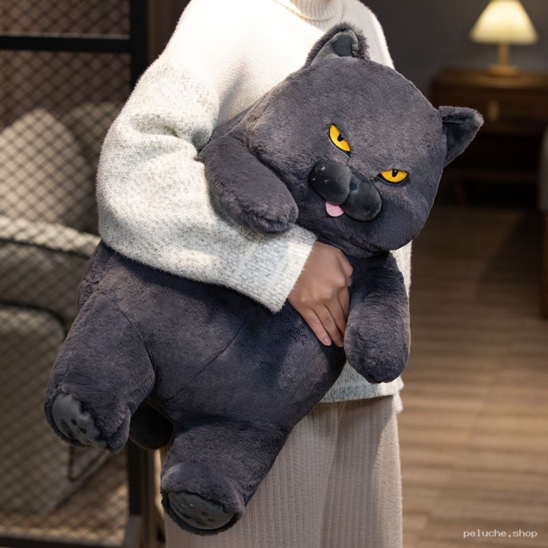 Peluche Chat Gris Malicieux aux Yeux Jaunes - Confort Douillet