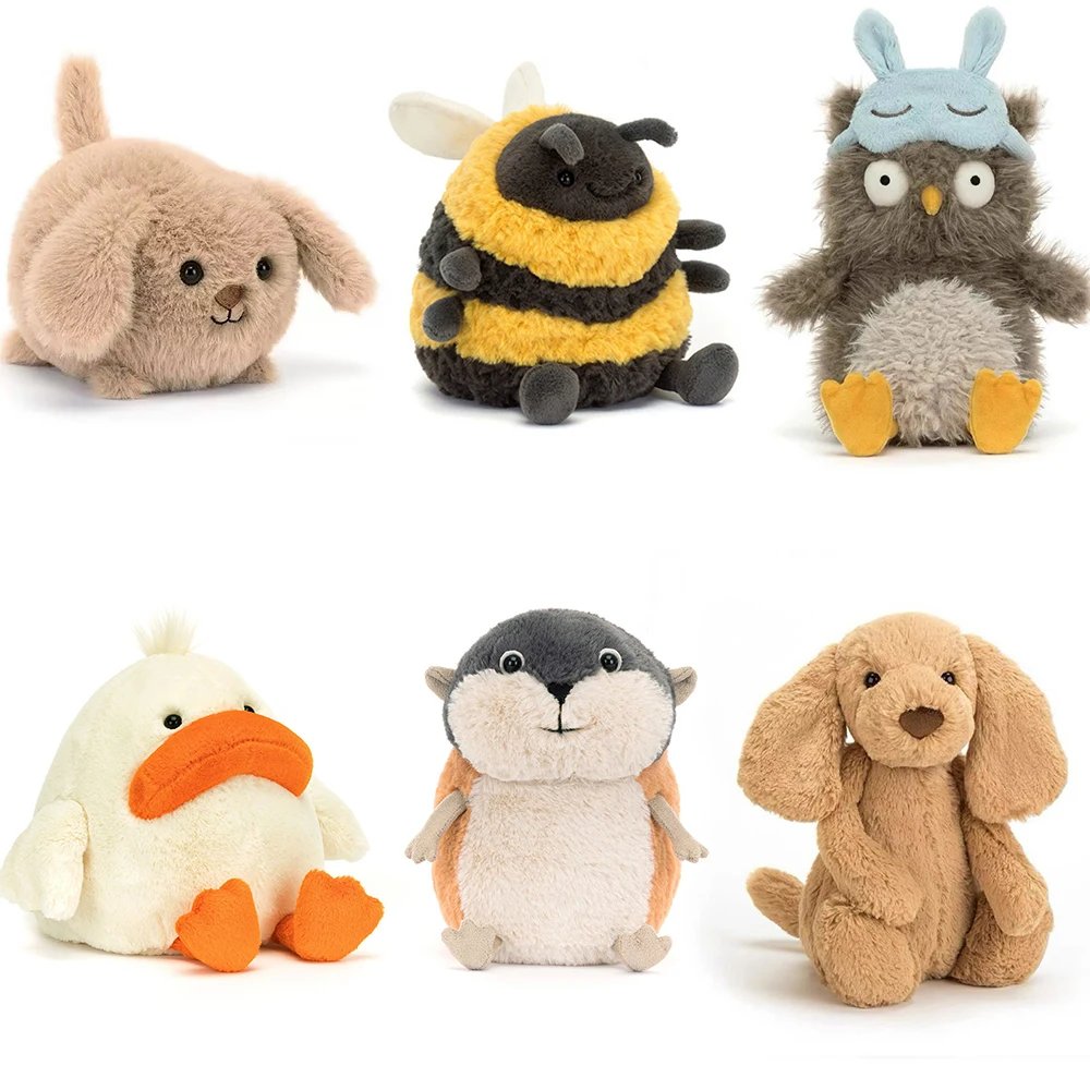 Adorables Peluches Douces : Chien, Abeille, Chouette, Canard