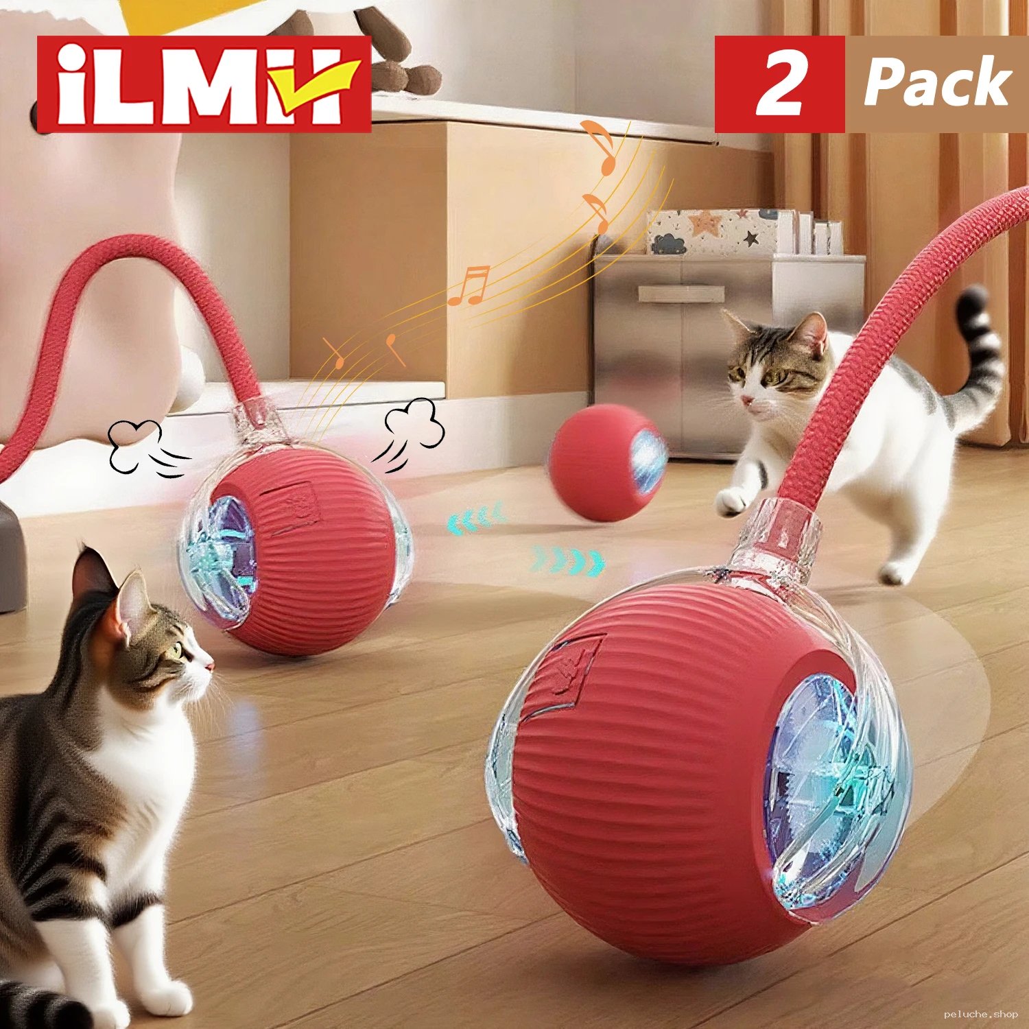 Jouet Interactif Chat Intelligent iLMY | Balle Auto-Roulante (2 Pack)