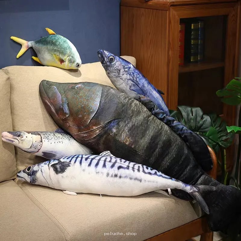 Peluches Poissons Réalistes - Coussins Doux Animaux Marins