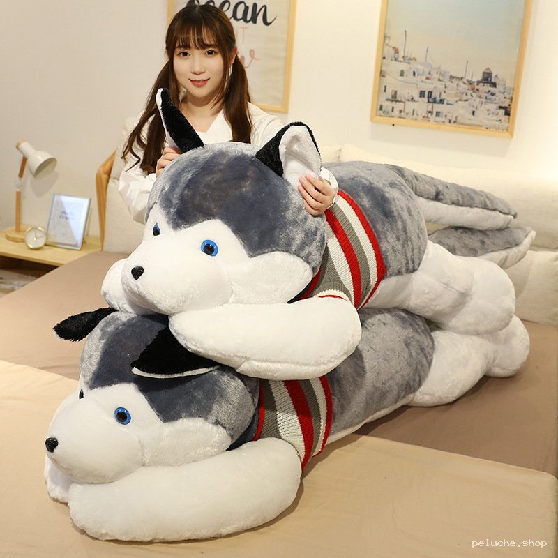Grande Peluche Husky Chien Doux avec Pull | Cadeau Enfant