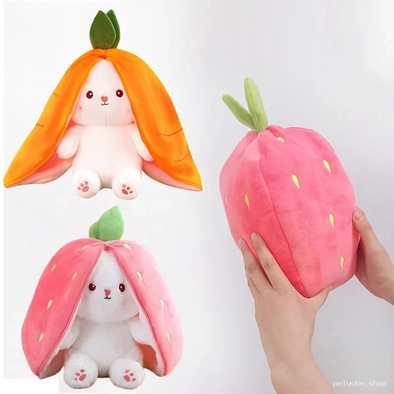 Peluche Lapin Réversible Carotte & Fraise | Doudou Doux Kawaii