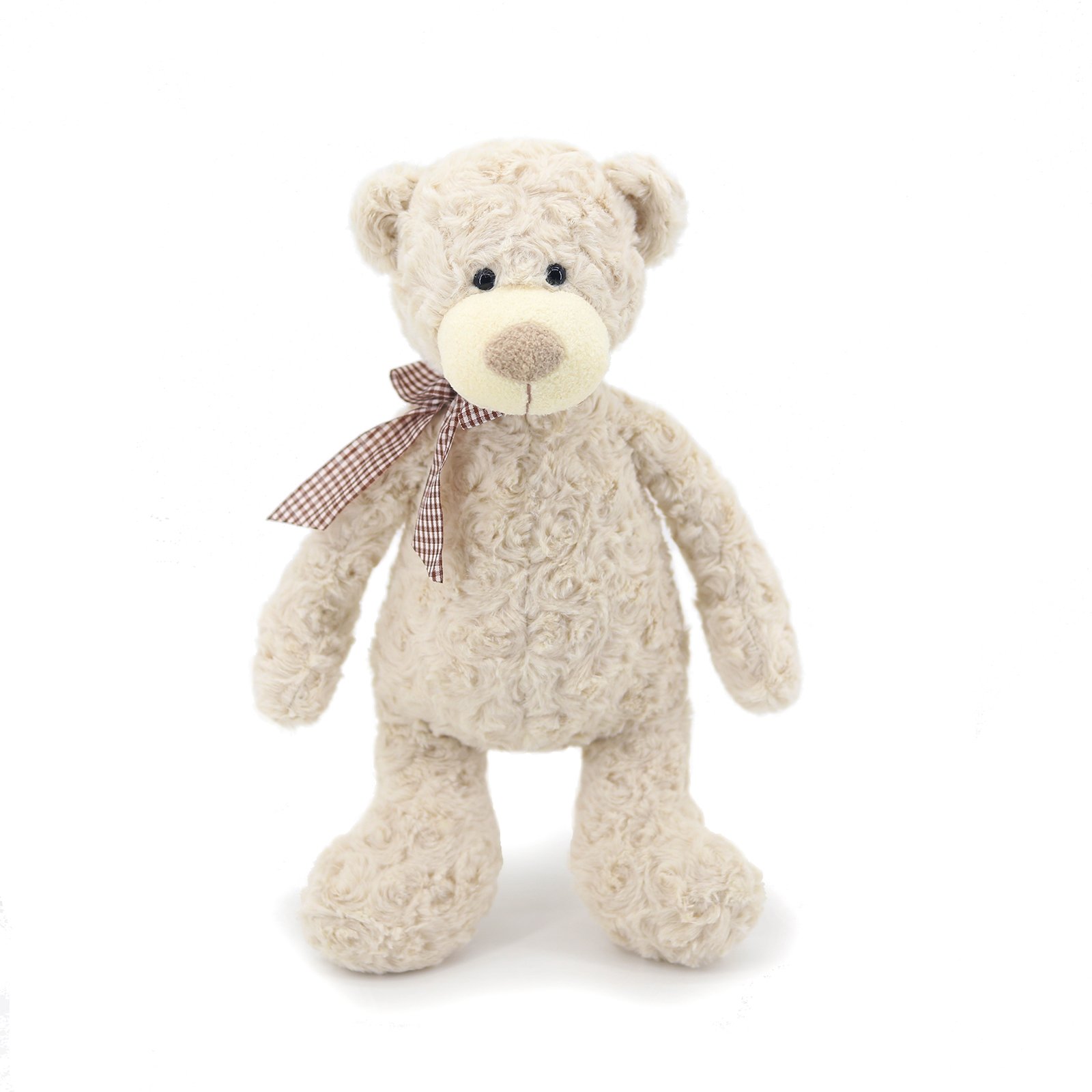 Ours en Peluche Crème Doux avec Ruban Carreau - Cadeau Idéal