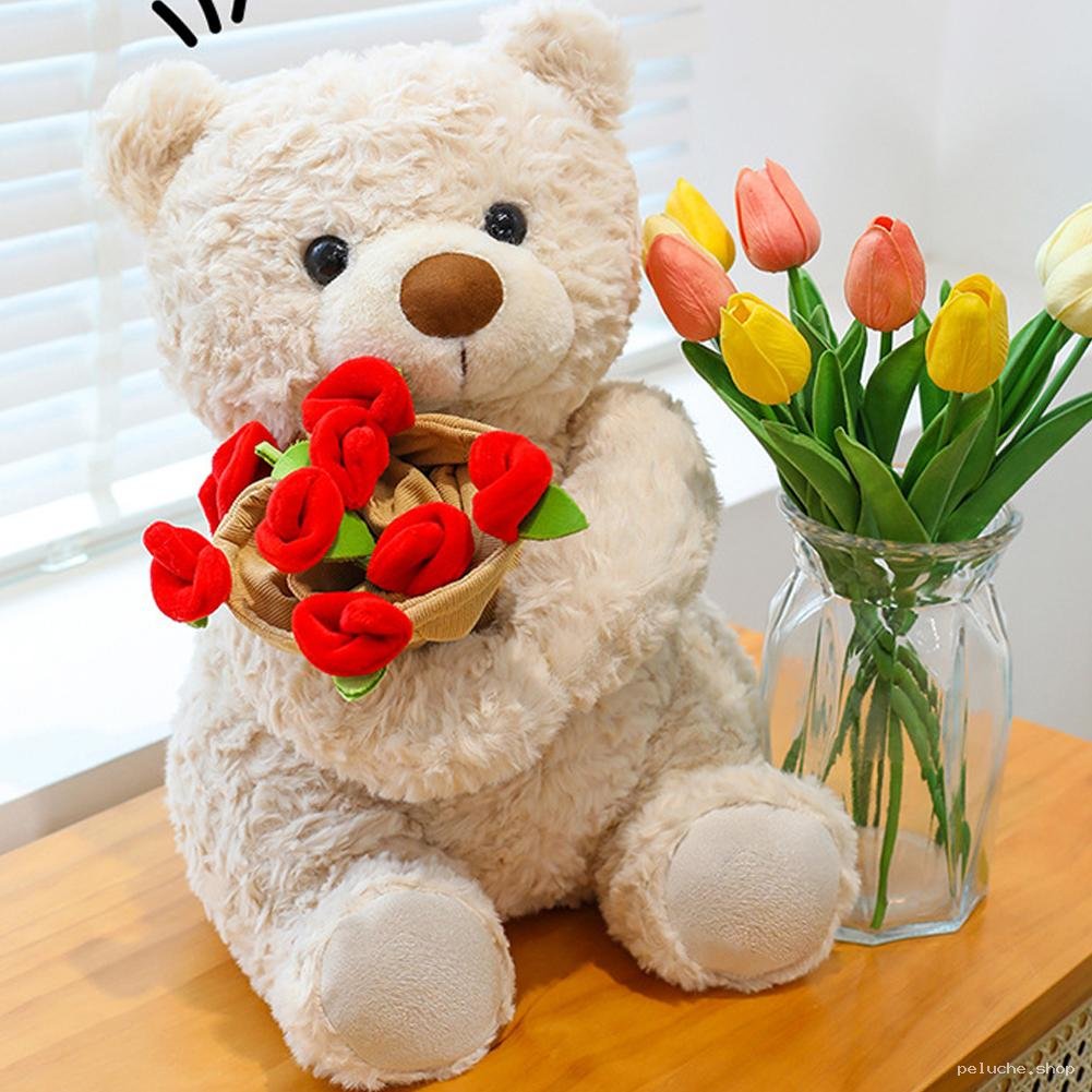 Peluche Ours en Peluche avec Panier de Roses - Cadeau Idéal