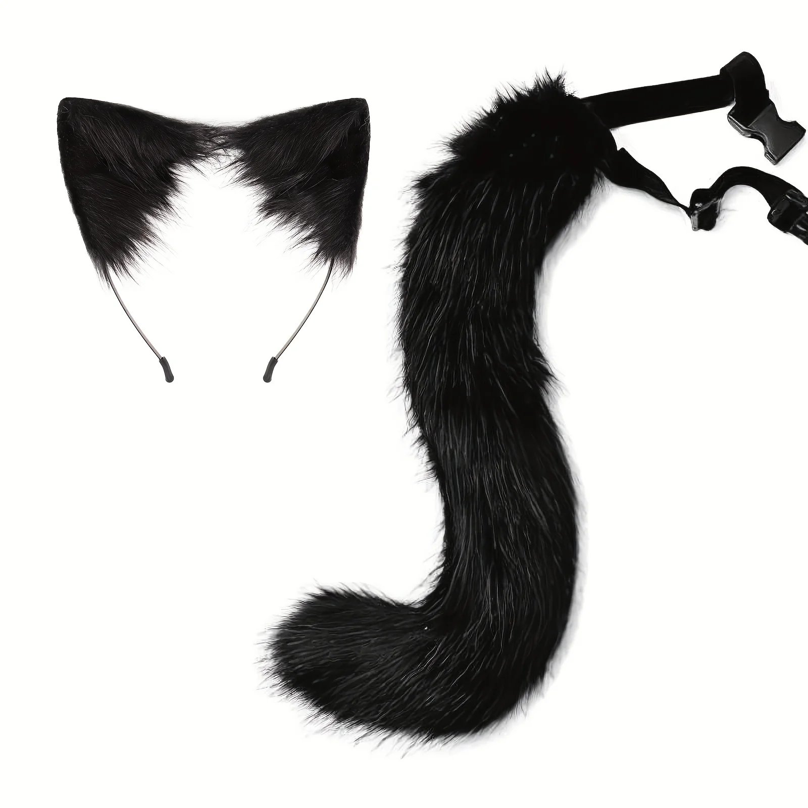 Ensemble Oreilles & Queue de Chat Noir Fausse Fourrure Cosplay