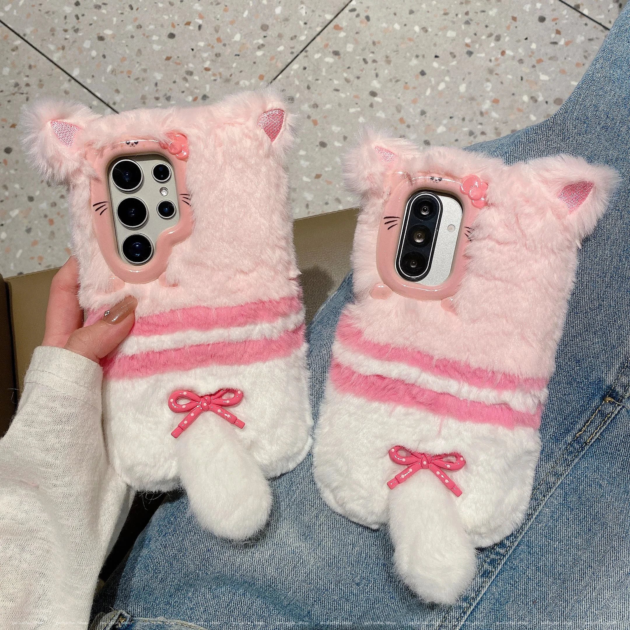 Coque Téléphone Chat Rose en Fourrure – Style Mignon & Doux