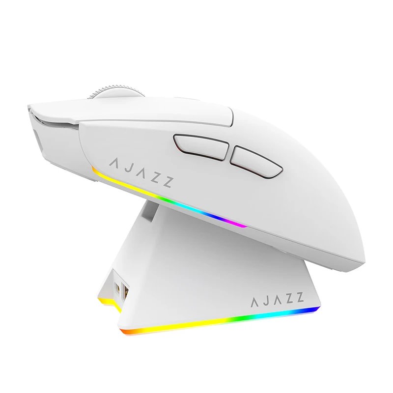 Souris Gaming AJAZZ Blanche RGB sans fil avec station de charge