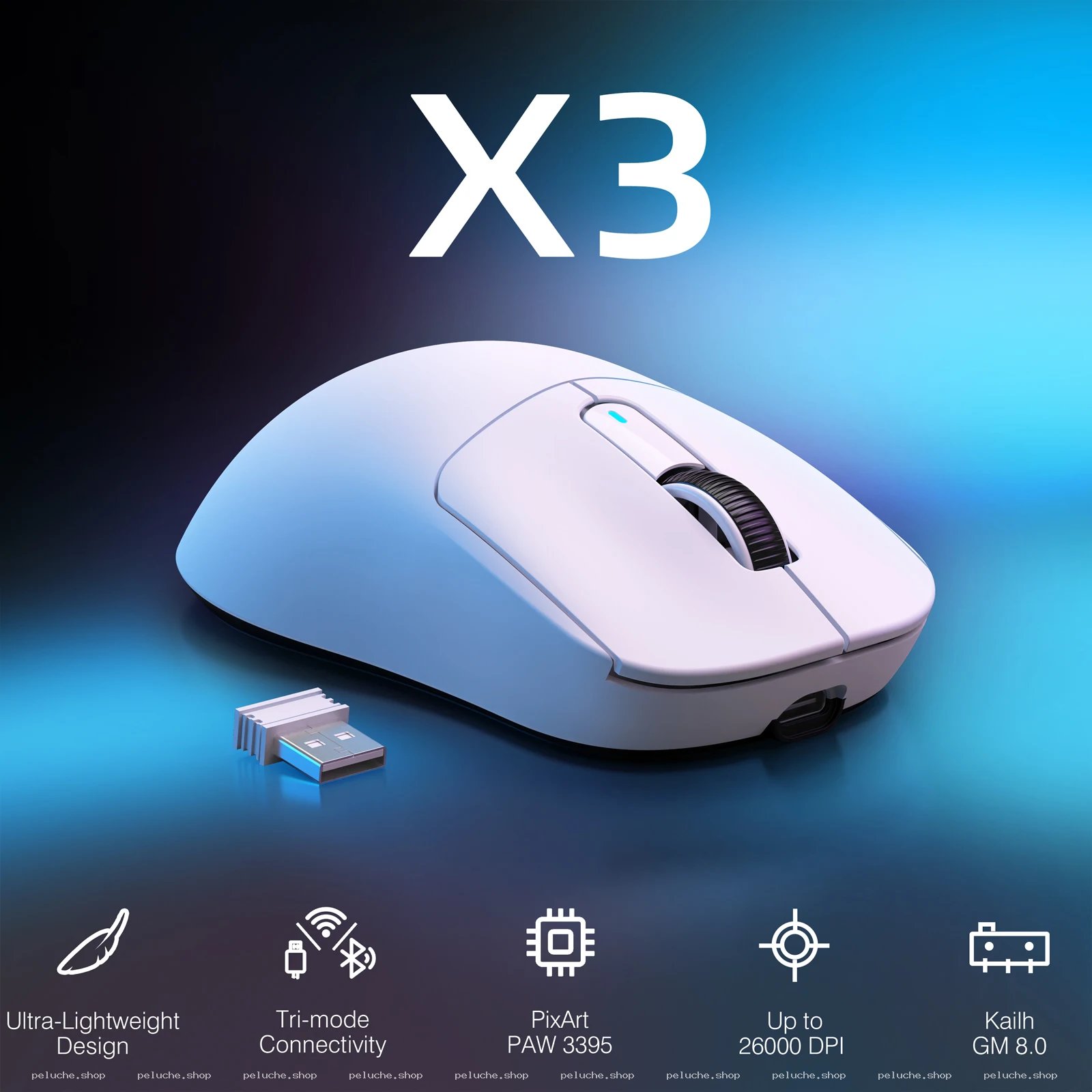 Souris Gaming Sans Fil X3 Légère | 26000 DPI | Kailh GM 8.0